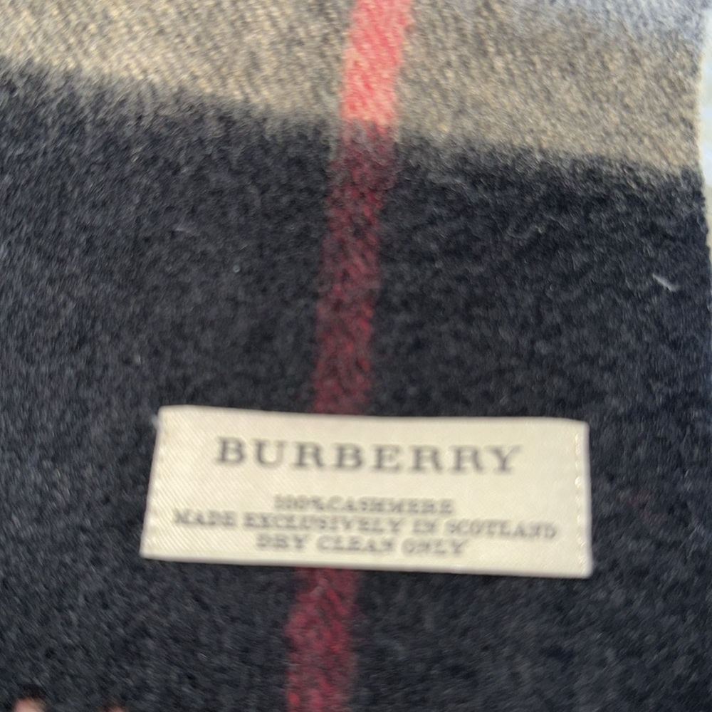 Burberry Classic Check Plaid 100% Cashmere Scarf Black White Beige 72" x 12.5" - Picture 3 of 5
